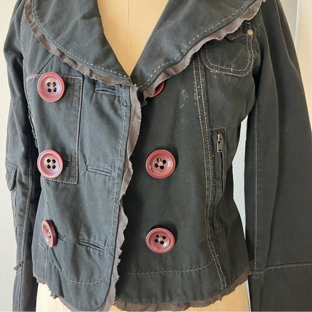 Anthropologie ETT TWA Long Sleeve Ruffle Collar Cotton Large Button Jacket Sz 4